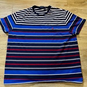Polo Ralph Lauren Striped Pocket T Shirt Mens XL Classic Fit Blue/Red/ FLAW